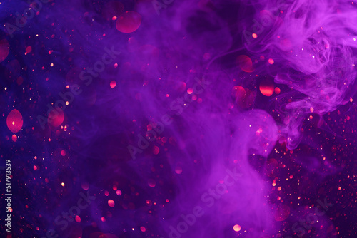 Colorful neon smoke clouds and shiny glitter lights bokeh abstract cosmic fantasy background