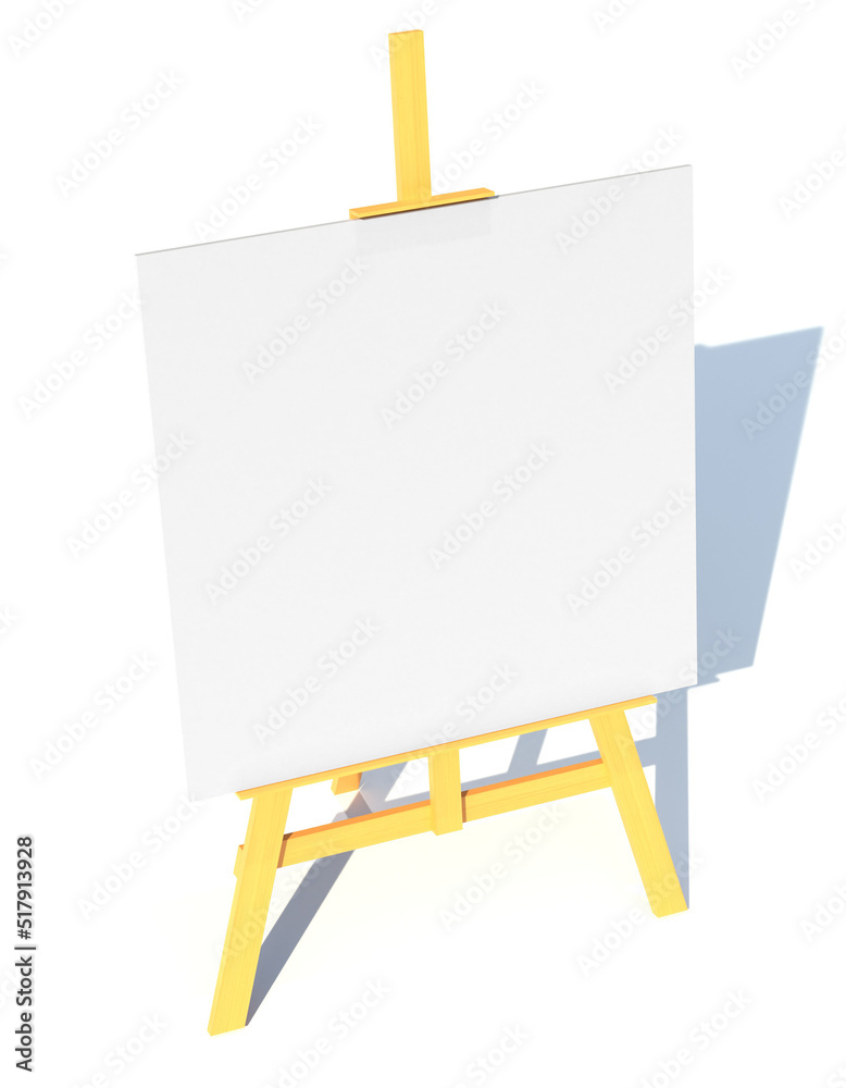 wooden easel with white canvas 3d render illustration wooden easel with white canvas 3d render illustration