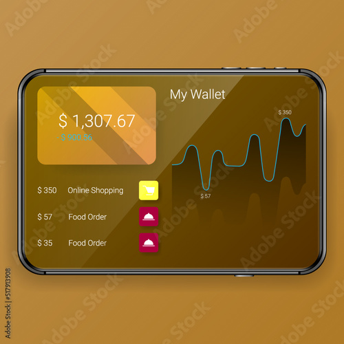 my wallet mobile application uer interface digital realistic tablet phone