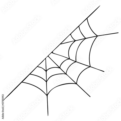 Halloween cobweb. Spiderweb. Corner, half of spiders web. Vector illustration. Linear hand drawing in doodle style for holiday design, decor and decoration.