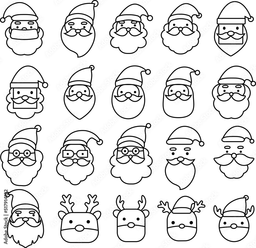 santa claus face outline and deer for christmas new year.vector illustration santa claus face outline and deer for christmas new year.vector illustration