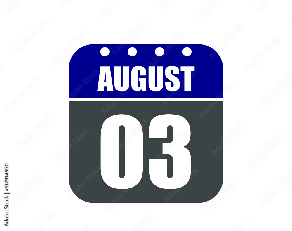 3 August calendar banner. August calendar icon in blue and gray. 3 August calendar banner. August calendar icon in blue and gray.
