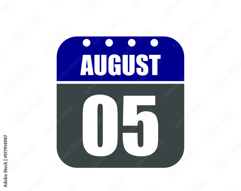 5 August calendar banner. August calendar icon in blue and gray. 5 August calendar banner. August calendar icon in blue and gray.
