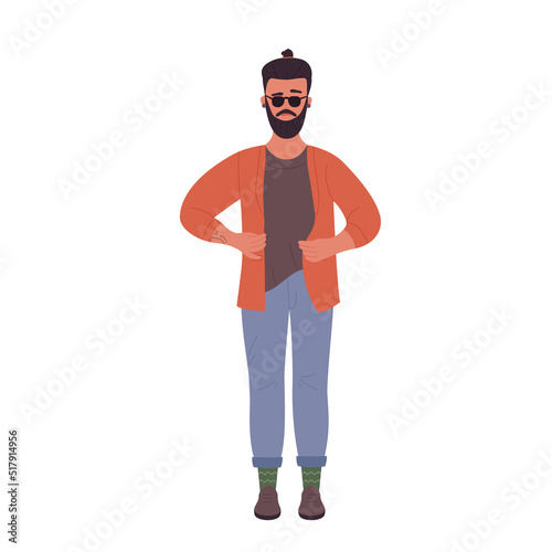 Cool young hipster man. Standing stylish boy in casual clothes vector illustration © Flash Vector