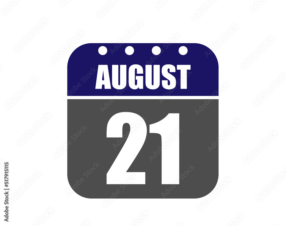 21 August calendar banner. August calendar icon in blue and gray. 21 August calendar banner. August calendar icon in blue and gray.