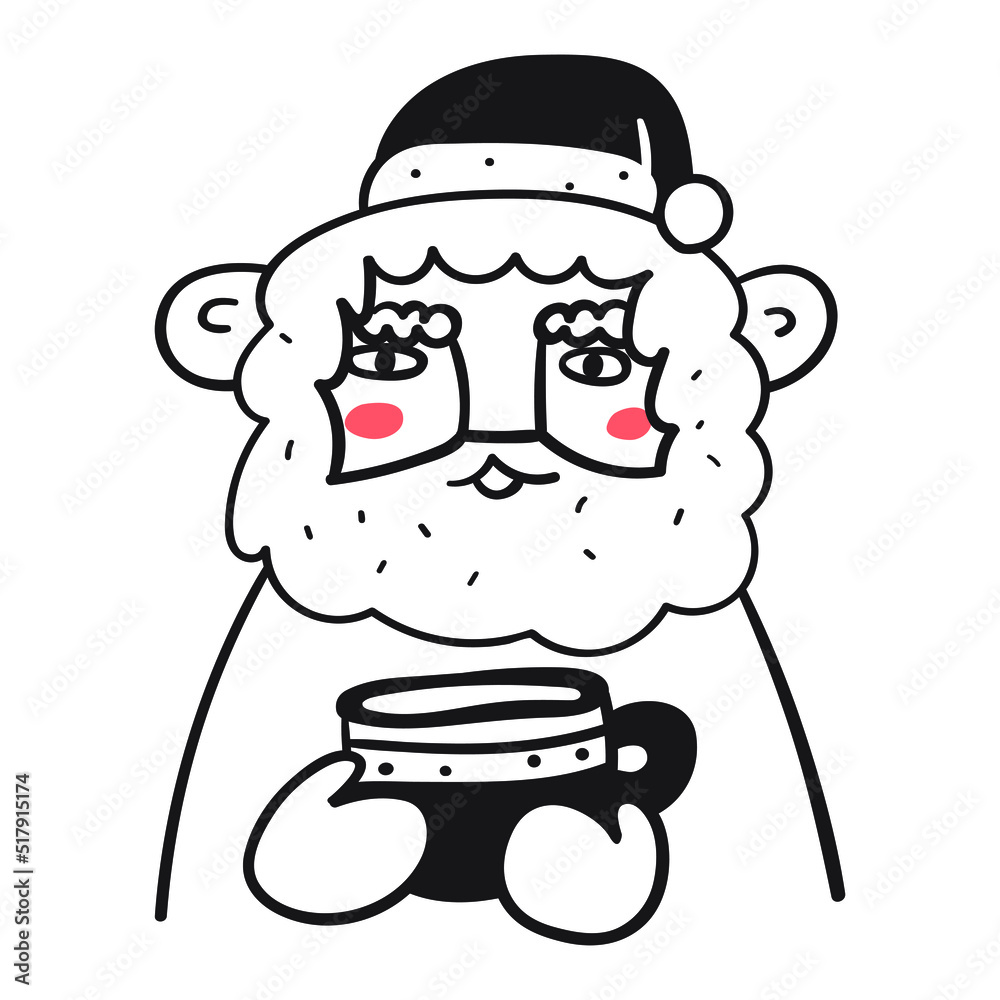 Santa Claus drink coffee. Vector outline illustration on white background. Santa Claus drink coffee. Vector outline illustration on white background.