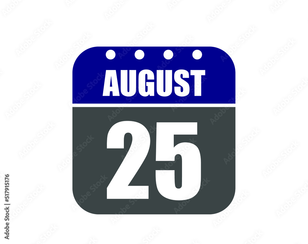 25 August calendar banner. August calendar icon in blue and gray. 25 August calendar banner. August calendar icon in blue and gray.