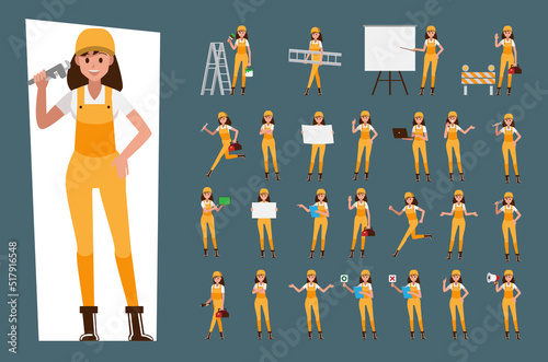 Technician woman and builders and engineers woman and mechanics set ,Vector illustration cartoon character.
