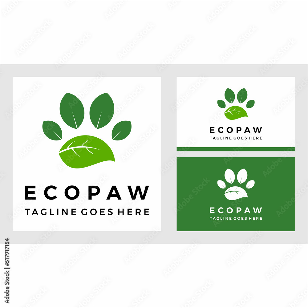 Green pet and leaf paw logo with business card