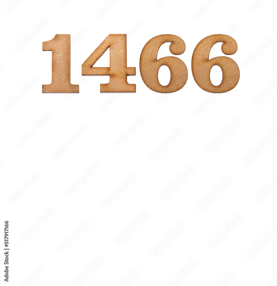 Number 1466 in wood, isolated on white background Number 1466 in wood, isolated on white background