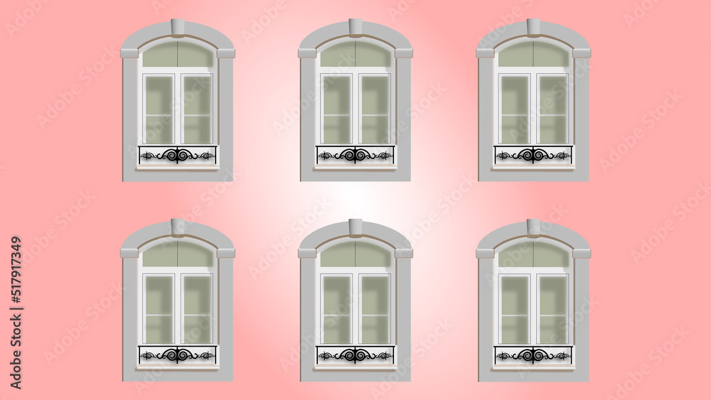 Obraz premium Windows on pastel pink background with white vignette in the center. Concept in pastel shades