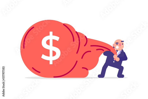 Bald Businessman Pulling A Bunch Of Money