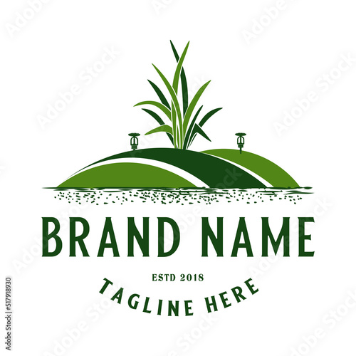 garden emblem logo design. grass symbol for watering and garden care, plant grass