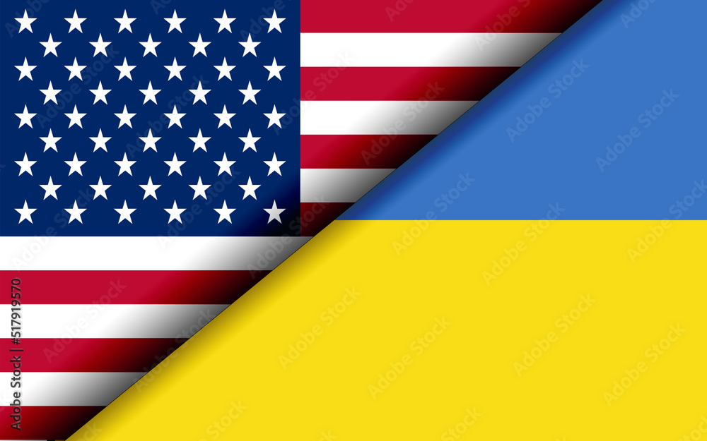 Fototapeta premium Flags of USA and Ukraine divided diagonally