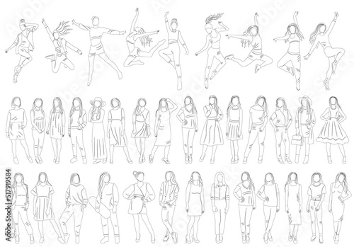 women set outline sketch on white background isolated, vector © zolotons