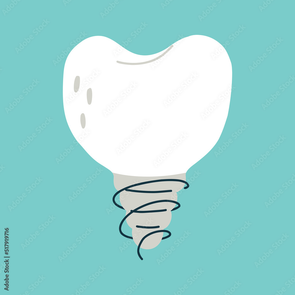 Metal Teeth Animation Implanted metal tooth. Isolated clipart in doodle, cartoon, flat style ...