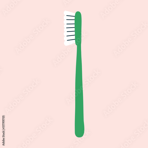 Green Toothbrush. Isolated clipart in doodle  cartoon  flat style on white background