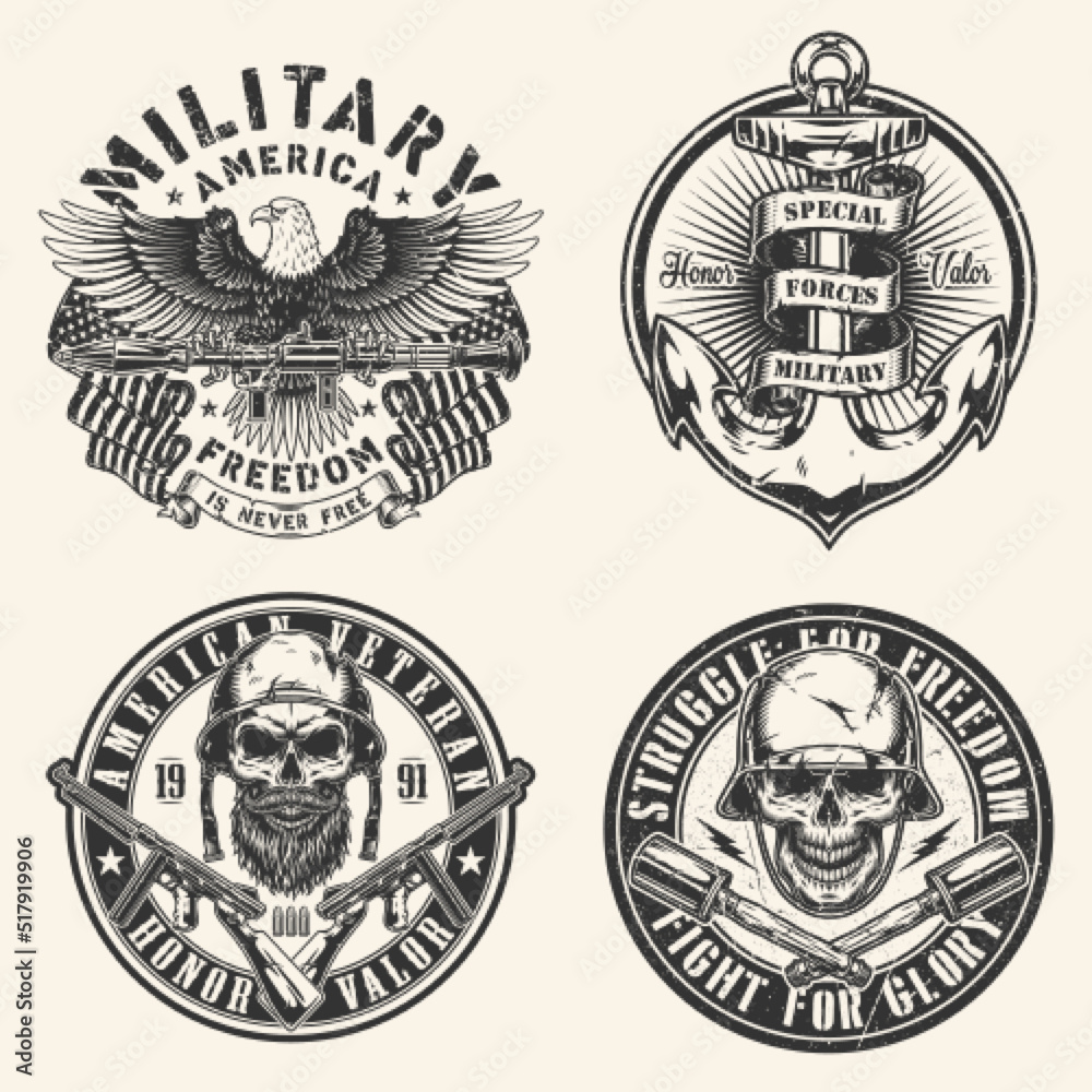 Military set vintage label monochrome