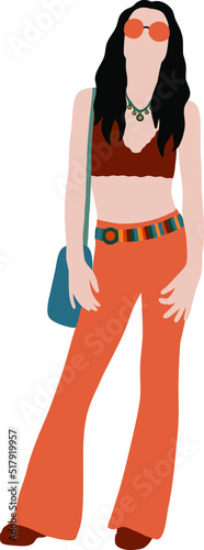 Hippie girl in a top, orange pants and glasses