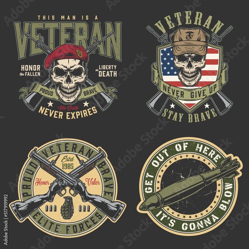 Military set vintage poster colorful