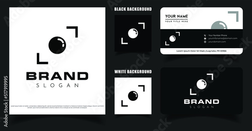 Simple Camera Studio Lens Logo Template. Photography Logo with Business card Template
