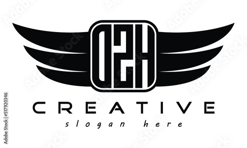 OZH three Letter Wings minimalist creative concept flag Flying abstract Initial wing symbol icon professional logo design, Vector template