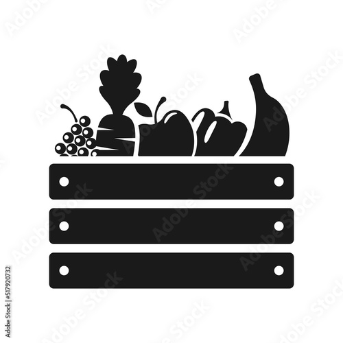 Vector food wooden box icon template. Grocery with organic fruits and vegetables. Healthy natural product design concept vector illustration