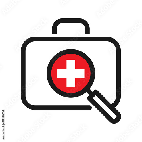 magnifying glass with a first aid kit icon vector.