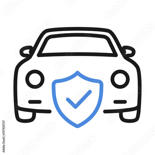 Auto safety concept. Car insurance policy. Linear car with shield. Outline Vector illustration