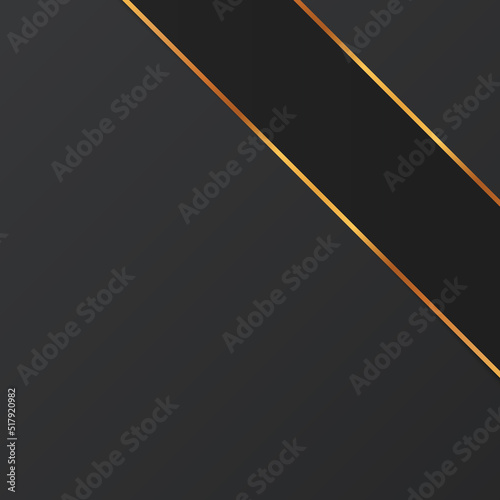 vector illustration of blcak corner ribbon banner with gold colored frame on dark background	