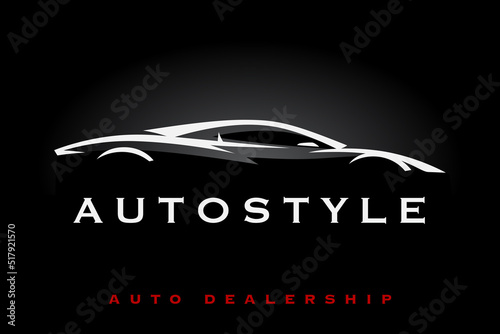 Supercar logo silhouette. Sports car emblem. Auto style garage motor vehicle icon. Automotive dealership symbol. Vector illustration.