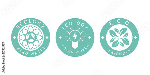 A set of logos on the theme of recycling, ecology and zero pollution. Isolated on white background. Vector illustration.