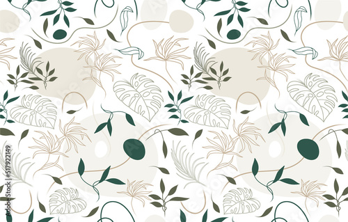 Vector green tropical leaves summer hawaiian seamless pattern with tropical green plants and leaves on navy blue background. Great for vacation themed fabric, wallpaper, packaging