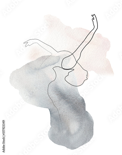 Women female dancer black line art drawing sketch