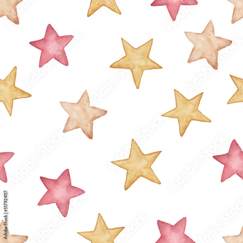 Cute watercolor seamless background with stars