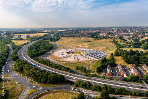 Aerial view of an out of town Park and Ride near Leeds, UK