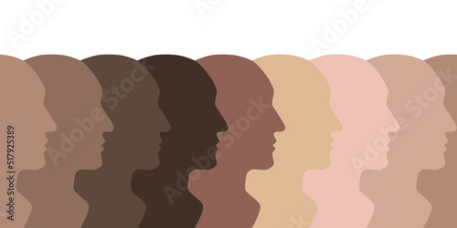 Seamless Banner with Different Human Races. Vector Illustration.