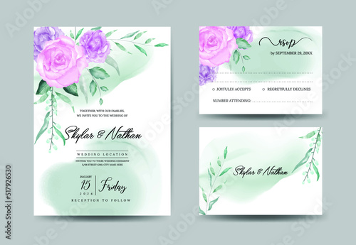 Greenery watercolor dusty rose wedding invitation set with eucalyptus