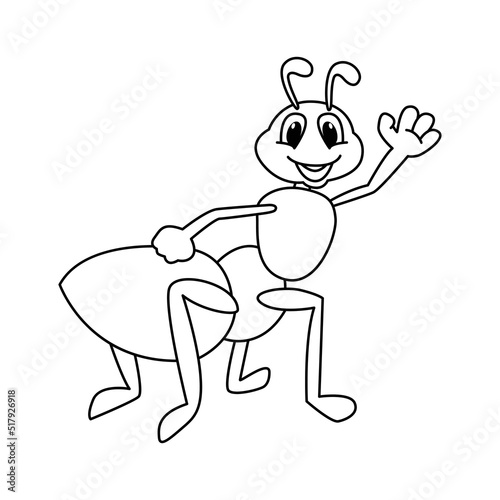 Cute ant cartoon coloring page illustration vector. For kids coloring book.