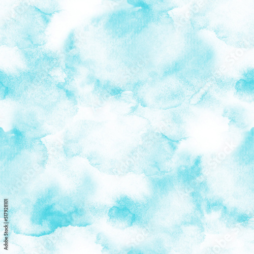 Delicate watercolor fill in light blue colors. Blue sky. Watercolor. Seamless pattern