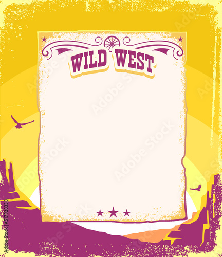 Wild West vintage old paper background for text. Vector western illustration American desert landscape for text.