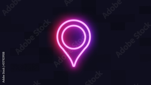 Neon map pin image . Glowing neon marker sign Navigation icon destination point location address place 3D Rendering image