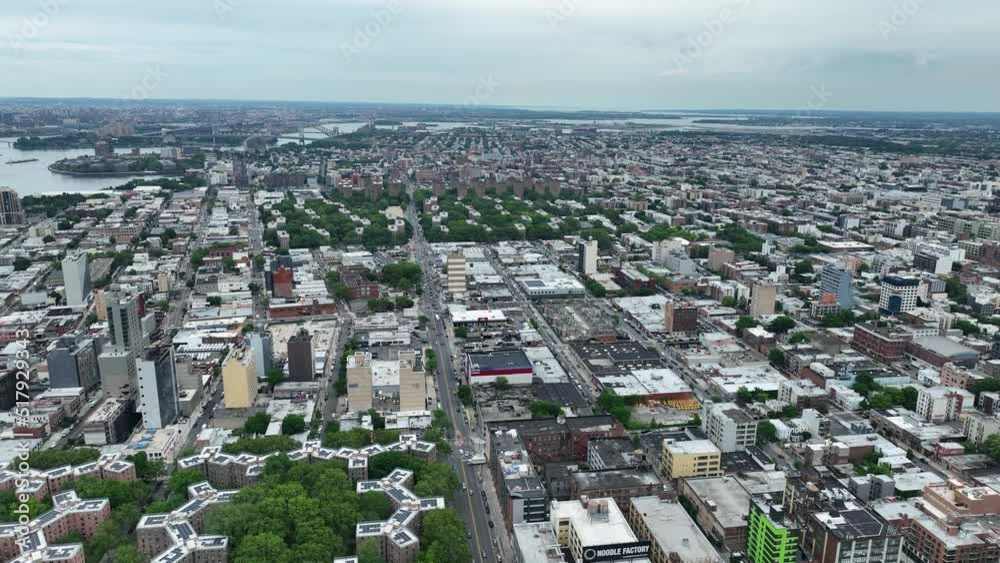 Queens Neighborhood with Slow Push In - 5K New York Drone Footage Queens Neighborhood with Slow Push In - 5K New York Drone Footage