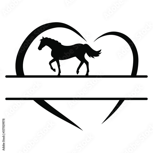 Horse heart icon vector. Horse Split Name Frame illustration sign. Horse Monogram symbol or logo.