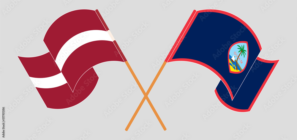 Crossed flags of Latvia and Guam. Official colors. Correct proportion Crossed flags of Latvia and Guam. Official colors. Correct proportion
