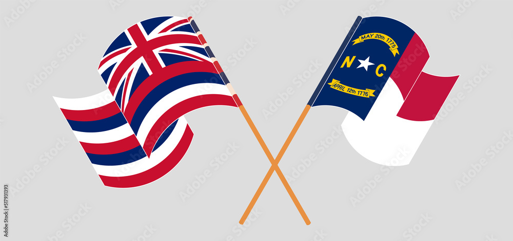 Crossed flags of The State Of Hawaii and The State of North Carolina. Official colors. Correct proportion Crossed flags of The State Of Hawaii and The State of North Carolina. Official colors. Correct proportion