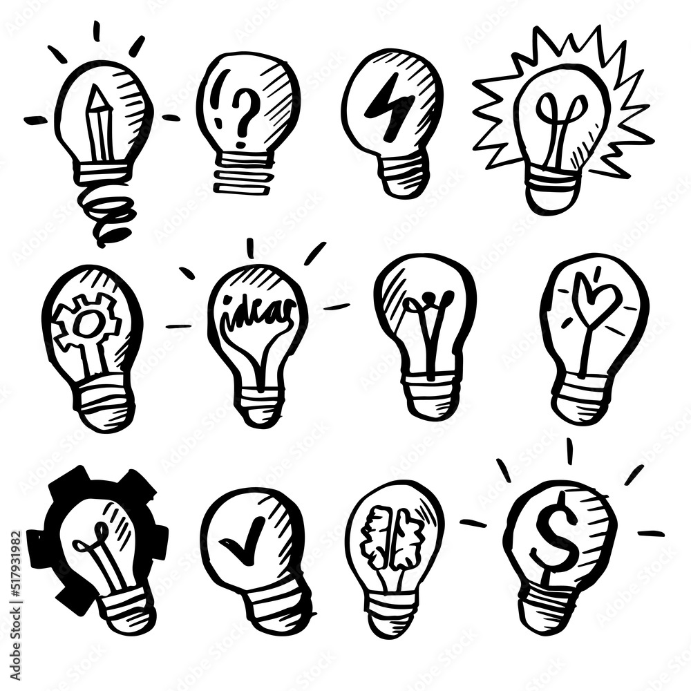 Set of creativity ideas light bulbs hand drawn illustration Set of creativity ideas light bulbs hand drawn illustration