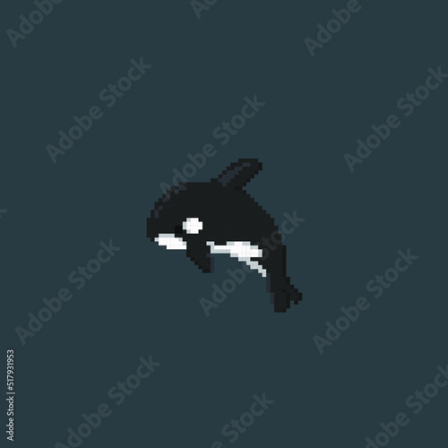cute orca in pixel art style