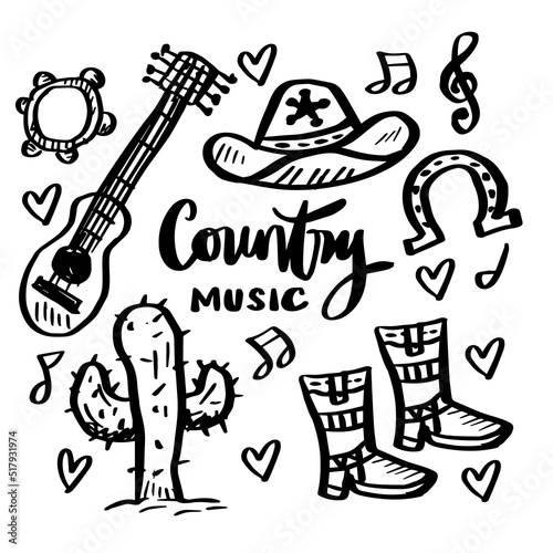 Set of doodle country music 