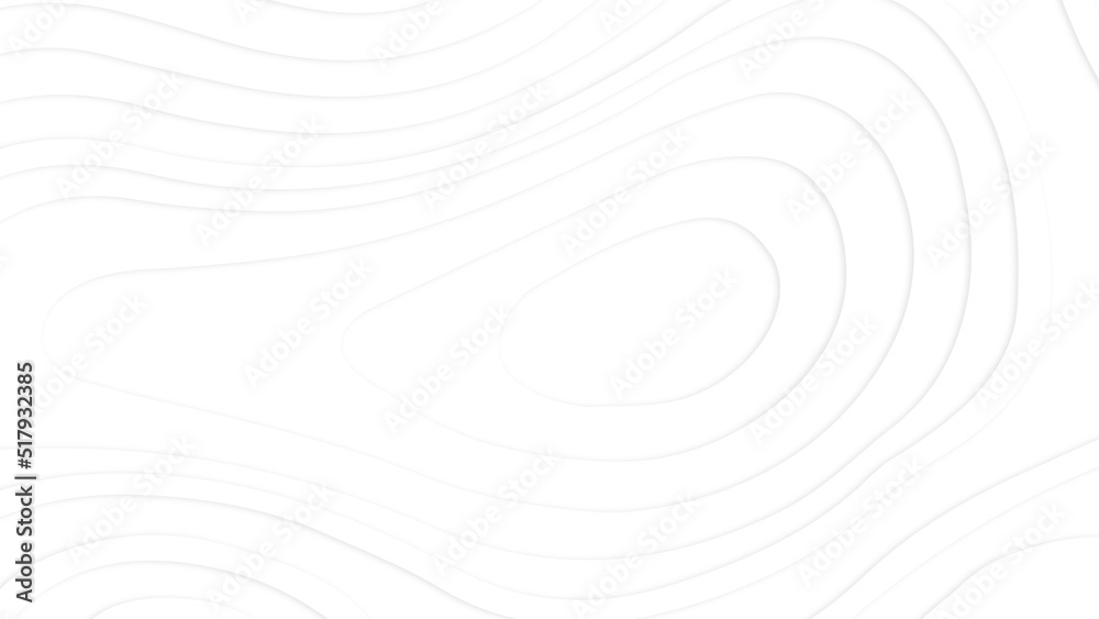 White paper cut white background. Abstract realistic papercut decoration textured with wavy layers and shadow. Topographic contour map abstract tech motion graphic design.